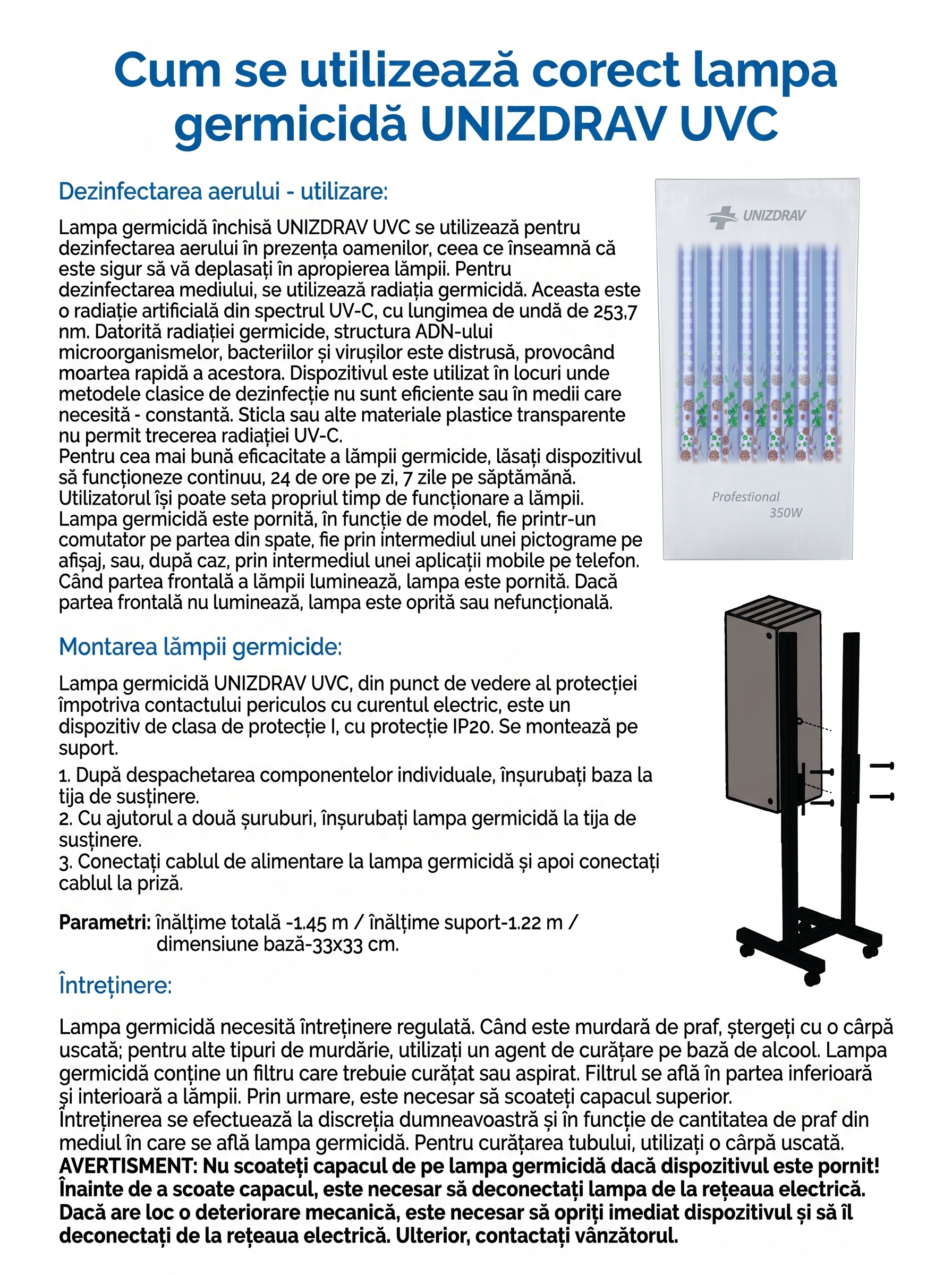 Lampă germicidă UNIZDRAV PRO 350W închisă