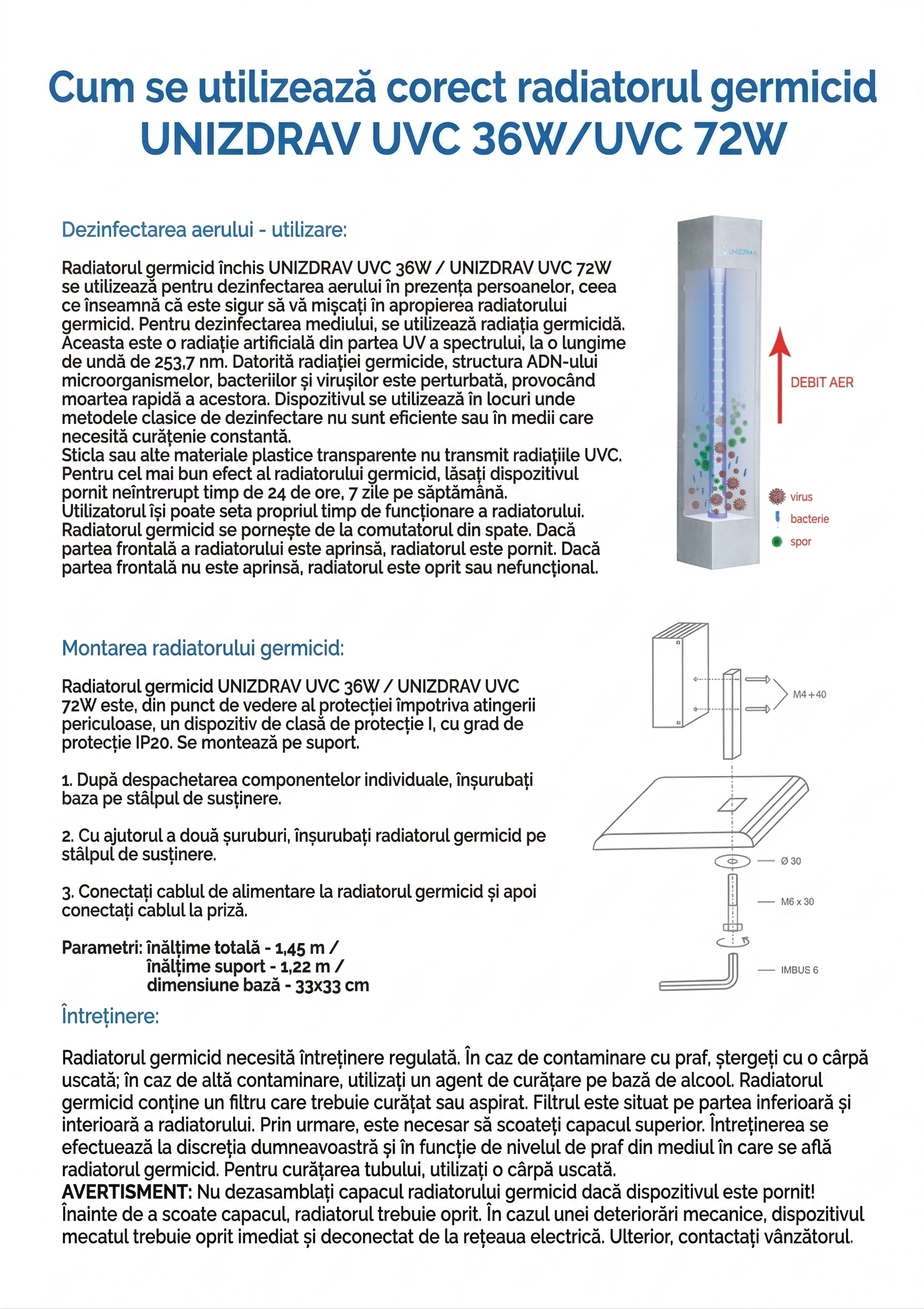 Lampă gernicidă UNIZDRAV, model închis, cu montare pe perete – varianta pe albă
