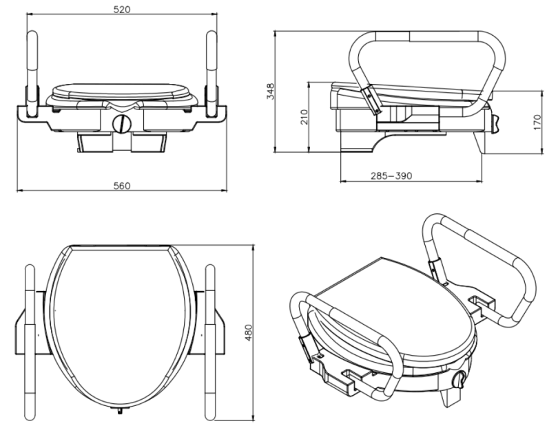 Înălțător WC UNIZDRAV cu mânere rabatabile, 12 cm