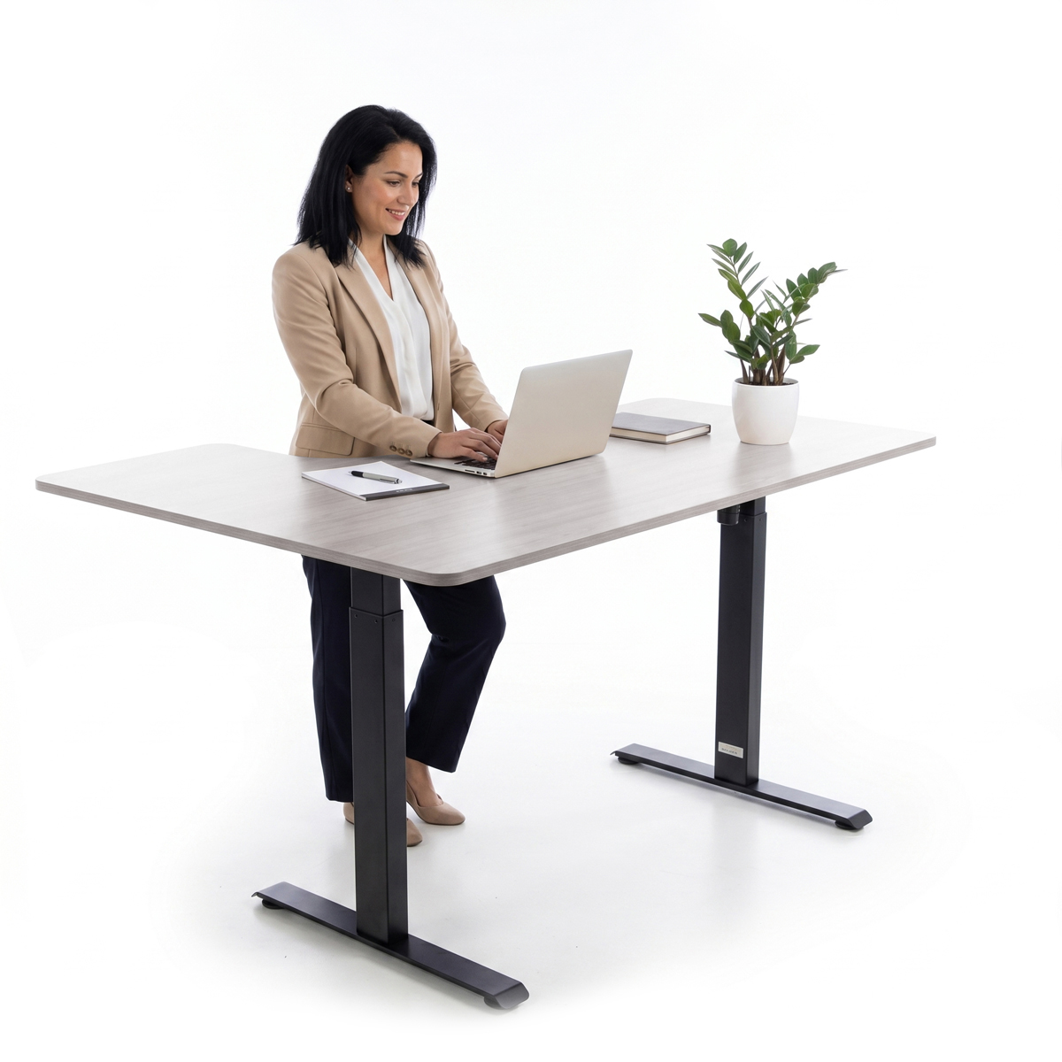 Birou reglabil pe înălțime UNIZDRAV 160x110 cm, gri - colț dreapta