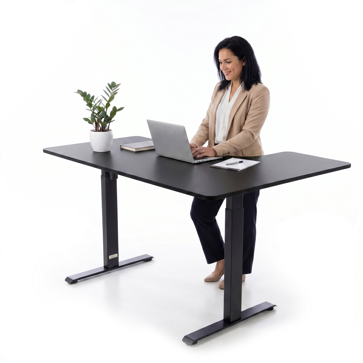Birou reglabil pe înălțime UNIZDRAV 160x110 cm, neagru - colț stâng