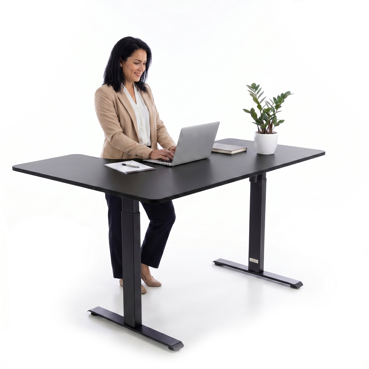 Birou reglabil pe înălțime UNIZDRAV 160x110 cm, neagru - colț dreapta