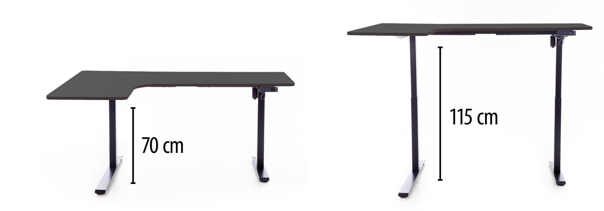 Birou reglabil pe înălțime UNIZDRAV 160x110 cm, neagru - colț stâng