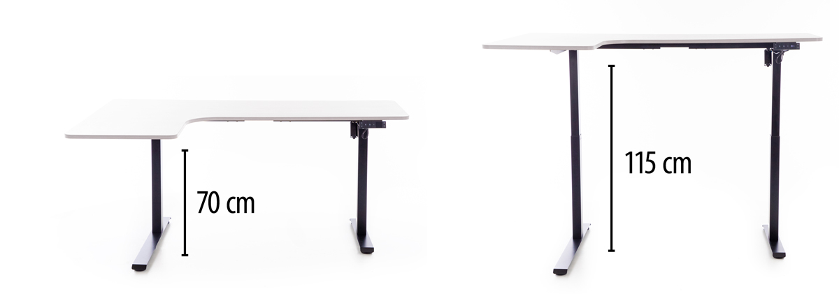 Birou reglabil pe înălțime UNIZDRAV 160x110 cm, alb - colț stâng
