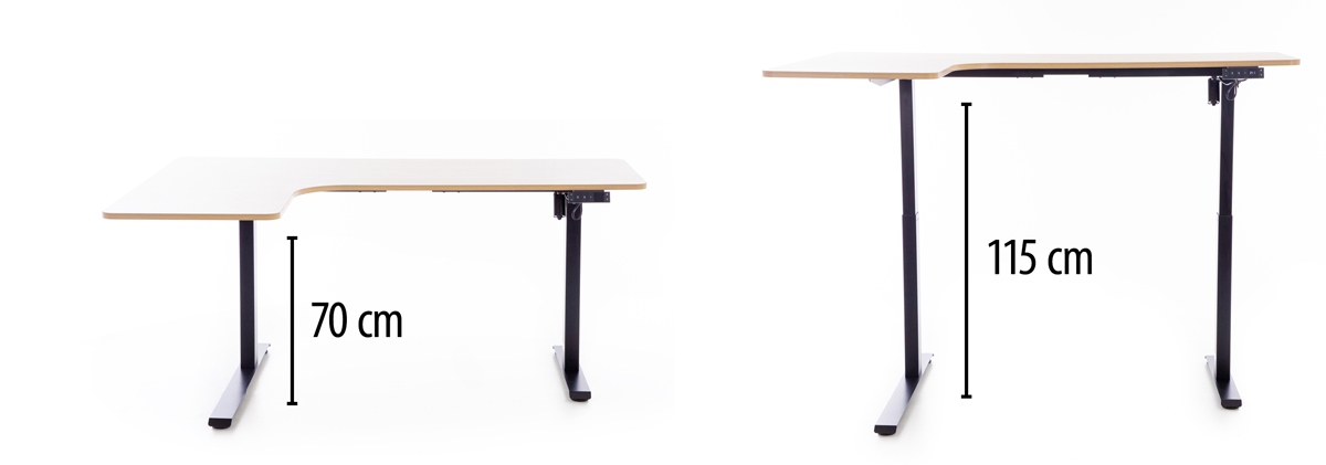 Birou reglabil pe înălțime UNIZDRAV 160x110 cm, stejar maro - colț stâng