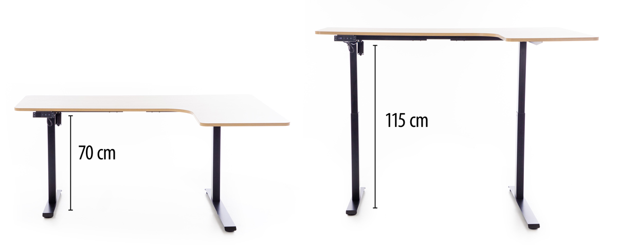 Birou reglabil pe înălțime UNIZDRAV 160x110 cm, gri - colț dreapta