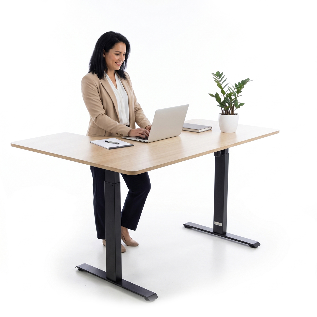 Birou reglabil pe înălțime UNIZDRAV 160x110 cm, stejar maro - colț dreapta