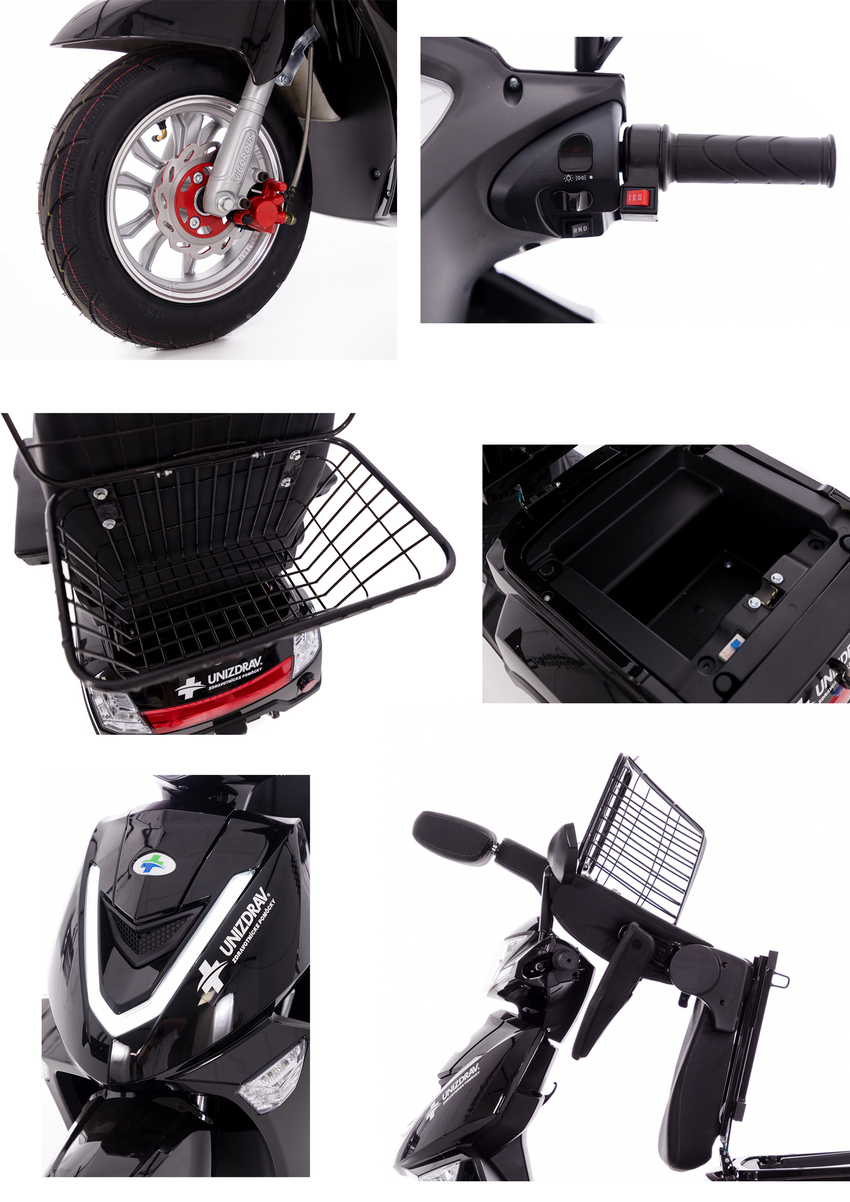 Scuter electric cu trei roți CHAMPION pentru seniori și persoane invalide - motor puternic de 1000 W, negru