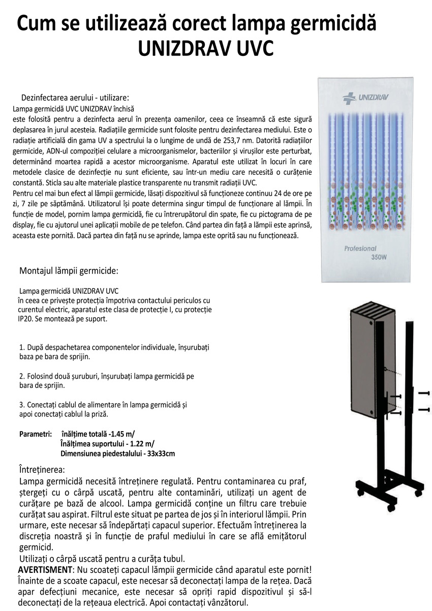 Lampă germicidă UNIZDRAV PRO 350W