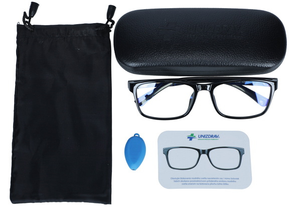 Ochelari UNIZDRAV anti-lumină albastră + husă, geantă și set de testare