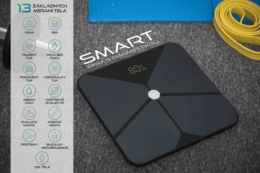 Cântar SMART cu diagnosticare a 13 parametri corporali + Bluetooth și aplicație mobilă
