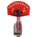 Stand roșu pentru dezinfectarea mâinilor cu dezinfectant DEZIMAX, 500 ml