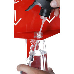 Stand roșu pentru dezinfectarea mâinilor cu dezinfectant DEZIMAX, 500 ml