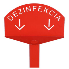 Stand roșu pentru dezinfectarea mâinilor cu dezinfectant DEZIMAX, 500 ml