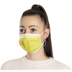 Mască de față cu bandă de cauciuc - galben chirurgical, 50 buc