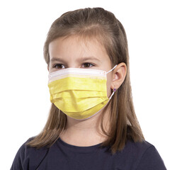 Măști de față pentru copii cu bandă elastică, galben, 50 buc
