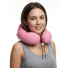 Pernă de călătorie ergonomică din spumă cu memorie, roz