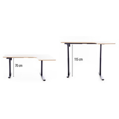 Birou reglabil pe înălțime UNIZDRAV 160x110 cm, stejar maro - colț dreapta