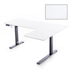 Birou reglabil pe înălțime UNIZDRAV 160x110 cm, alb - colț dreapta