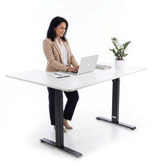 Birou reglabil pe înălțime UNIZDRAV 160x110 cm, alb - colț dreapta