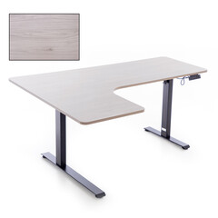 Birou reglabil pe înălțime UNIZDRAV 160x110 cm, gri - colț stâng