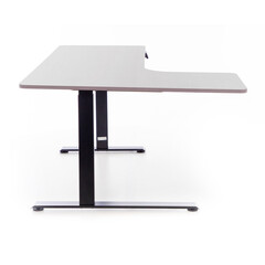 Birou reglabil pe înălțime UNIZDRAV 160x110 cm, gri - colț stâng