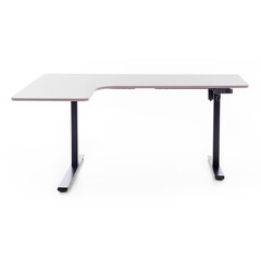 Birou reglabil pe înălțime UNIZDRAV 160x110 cm, gri - colț stâng