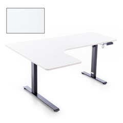 Birou reglabil pe înălțime UNIZDRAV 160x110 cm, alb - colț stâng