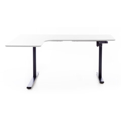 Birou reglabil pe înălțime UNIZDRAV 160x110 cm, alb - colț stâng