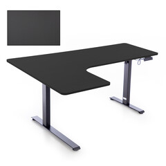 Birou reglabil pe înălțime UNIZDRAV 160x110 cm, neagru - colț stâng