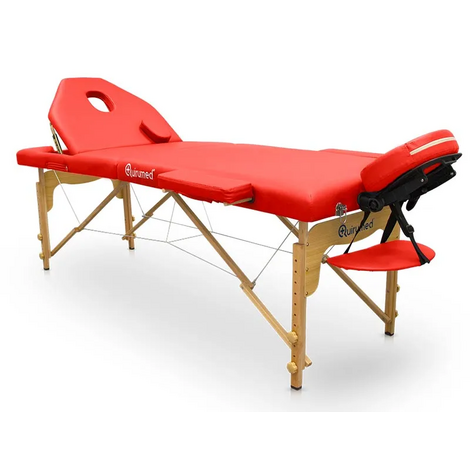 Pat pentru masaj din lemn - reglabil, roșu