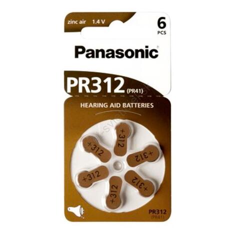 Baterie Panasonic PR312 pentru aparate auditive, 6 buc