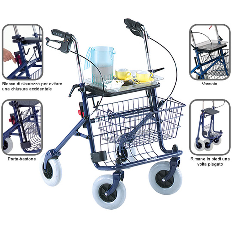 Rolator cu 4 roți, șezut și coș Quad Quatro V0504