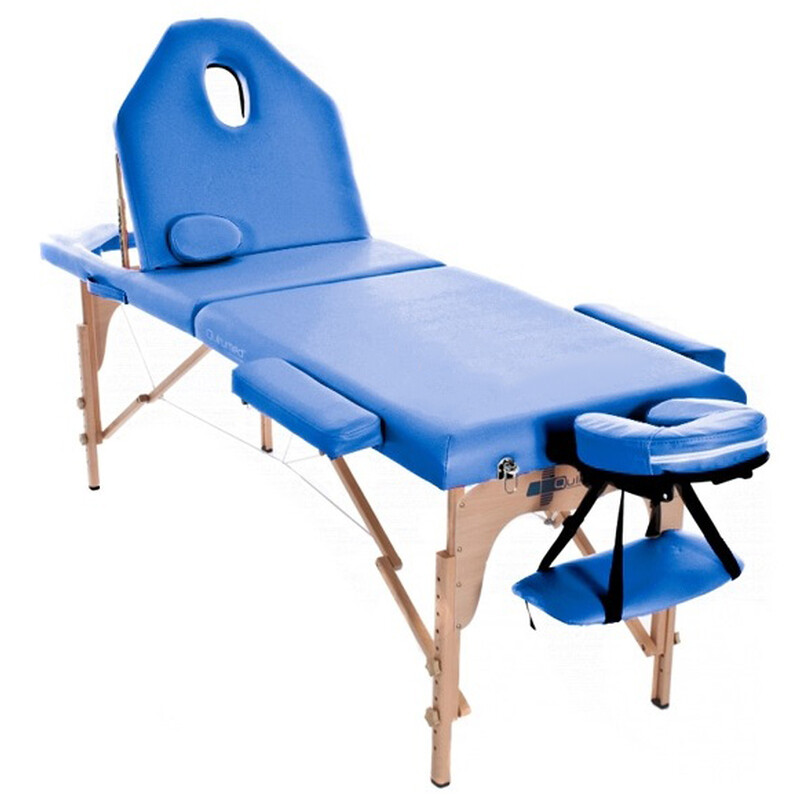Pat pentru masaj din lemn - reglabil, albastru