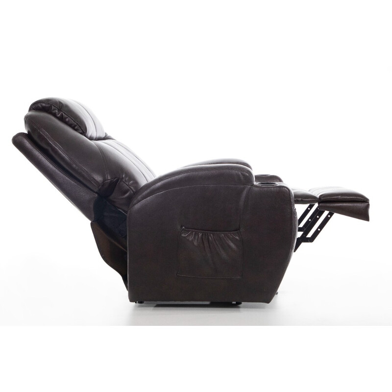 Fotoliu rabatabil de masaj cu piele ecologică, pliabil, maro închis