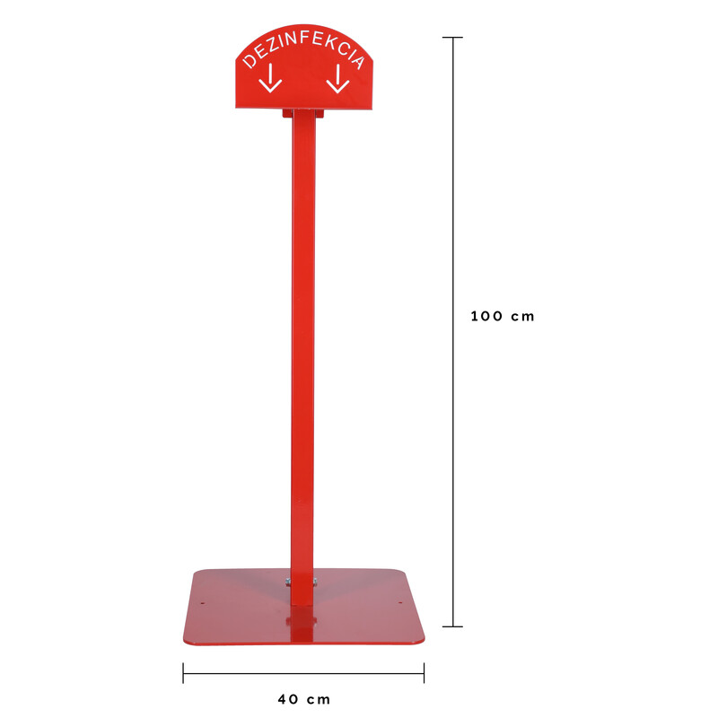 Stand roșu pentru dezinfectarea mâinilor cu dezinfectant DEZIMAX, 500 ml