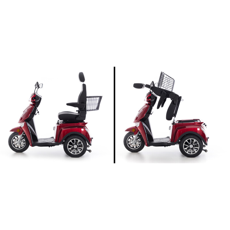 Scuter electric cu trei roți CHAMPION pentru seniori - motor puternic de 1000 W, roșu