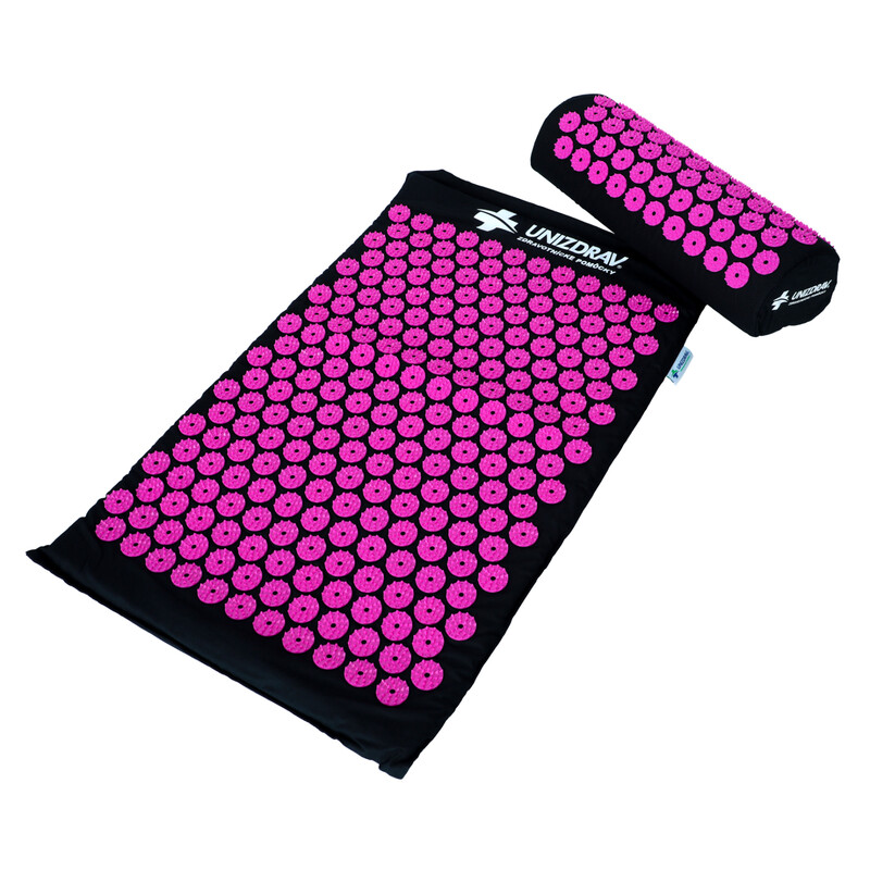 Saltea de presopunctură cu pernă UNIZDRAV, negru-roz