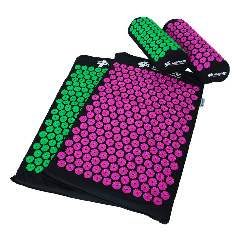 Saltea de presopunctură cu pernă UNIZDRAV, negru-verde