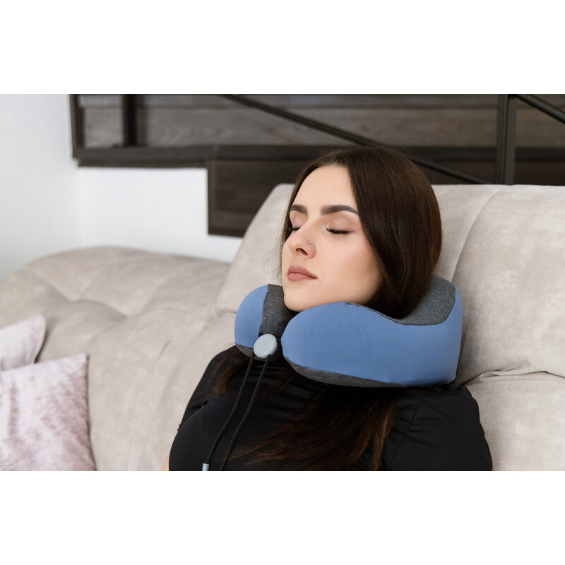 Pernă de călătorie ergonomică din spumă cu memorie, albastru