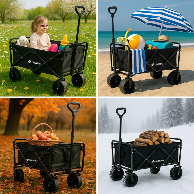 Carucior de transport pliabil UNIZDRAV  cu o capacitate de încărcare suplimentară de până la 150 kg