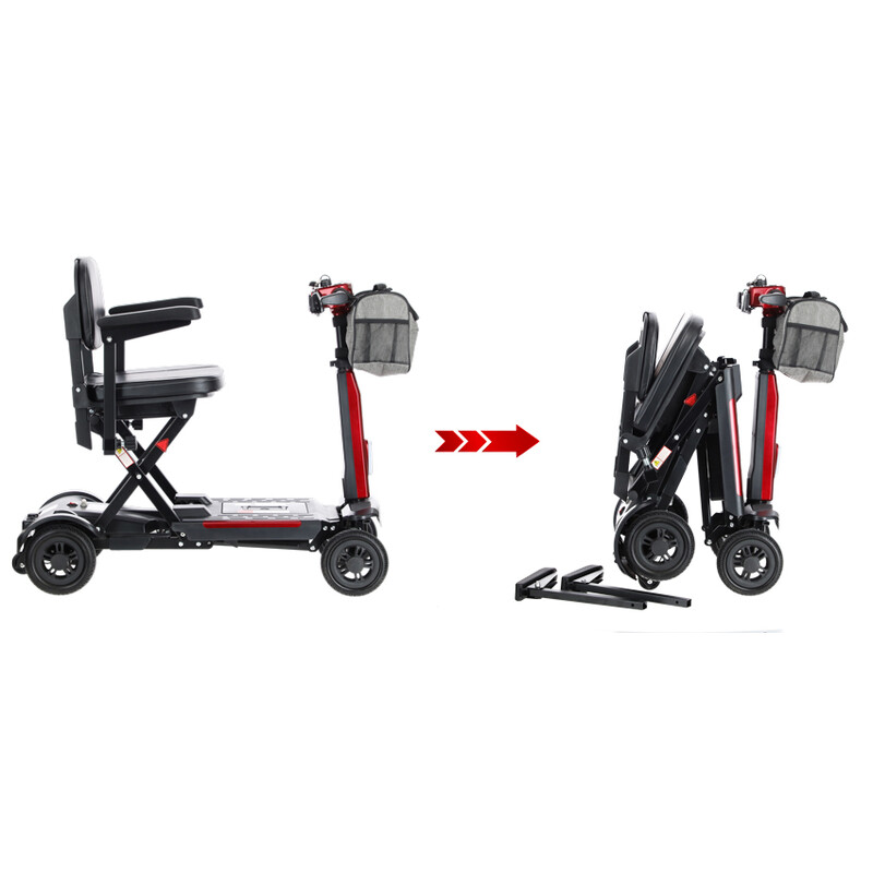 Scaun cu rotile pliabil COMPACT pentru seniori cu baterie litiu