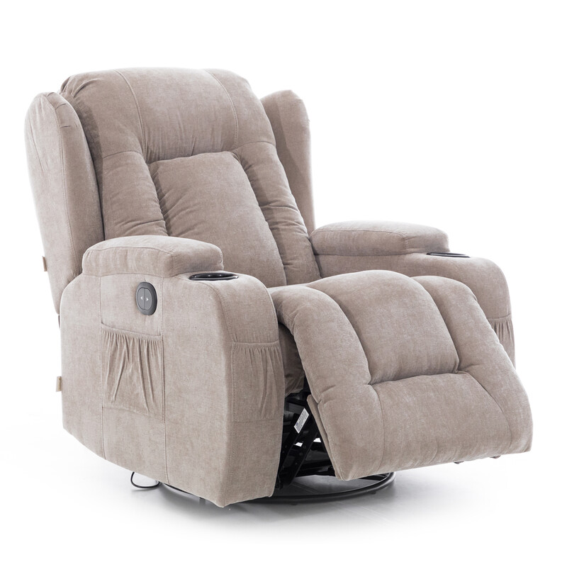 Fotoliu relaxant rabatabil, material textil bej închis