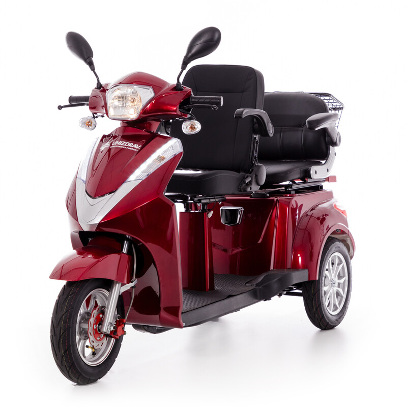 Scuter electric cu două locuri CHAMPION DUO pentru seniori și persoane invalide - motor puternic de 1000 W -  ZGÂRIETURI MICI PE BARĂ DE PROTECȚIE SPATE