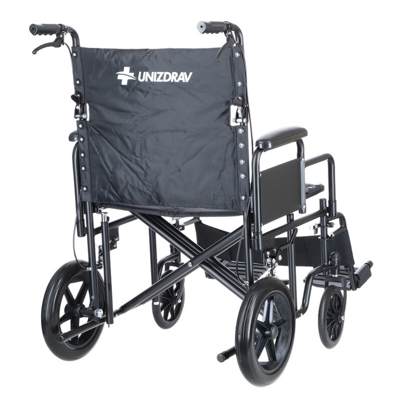 Scaun cu rotile pentru transfer UNIZDRAV, 50 cm FĂRĂ AMBALAJUL ORIGINAL, ZGÂRIETURI PE STRUCTURĂ