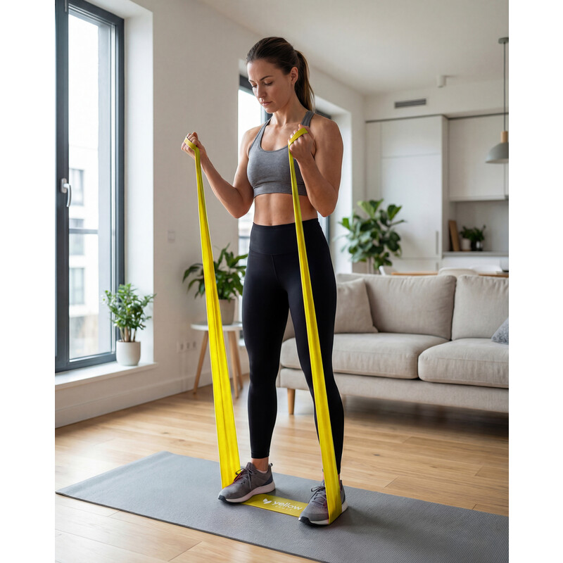 Bandă elastică pentru fitness, rezistență 1 – 2 kg, galbenă