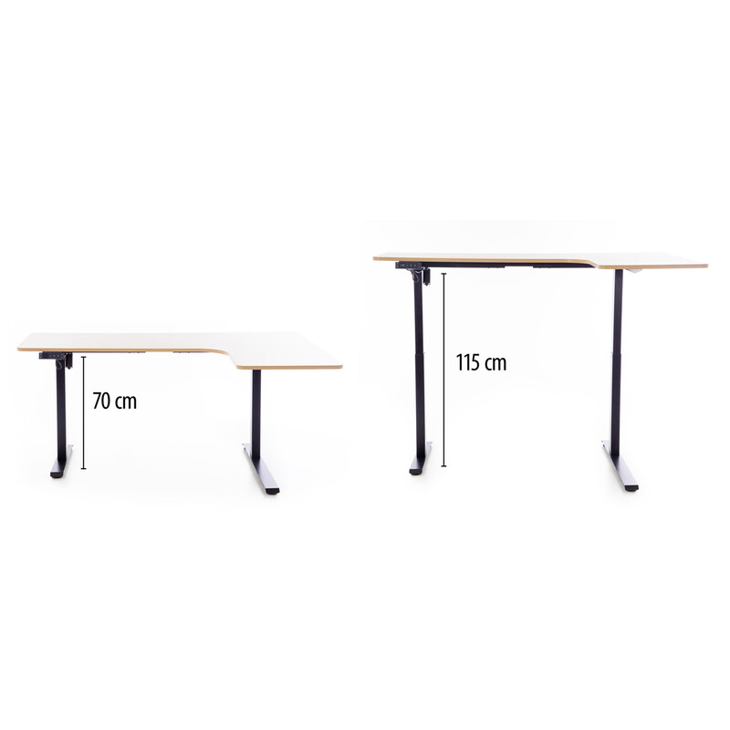 Birou reglabil pe înălțime UNIZDRAV 160x110 cm, stejar maro - colț dreapta