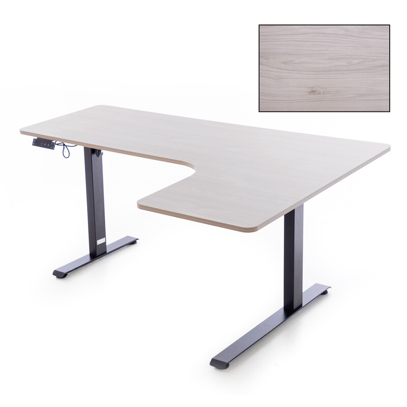 Birou reglabil pe înălțime UNIZDRAV 160x110 cm, gri - colț dreapta