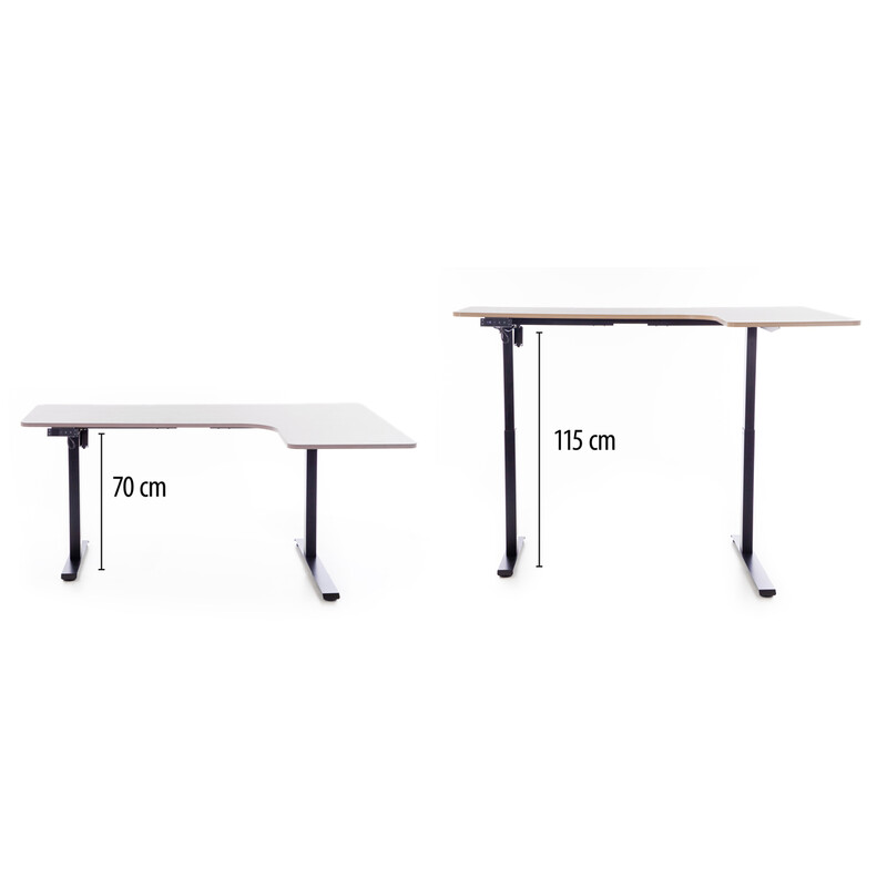 Birou reglabil pe înălțime UNIZDRAV 160x110 cm, gri - colț dreapta