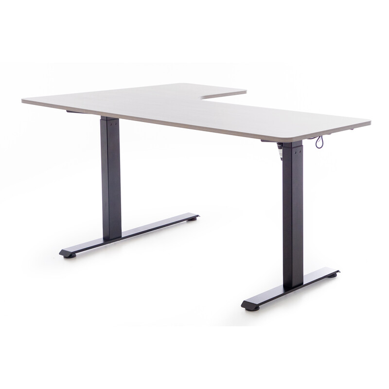 Birou reglabil pe înălțime UNIZDRAV 160x110 cm, gri - colț dreapta